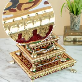 Indian Home Decorative | Handcrafted Wooden Chauki with Meenakari Work– Traditional stand for Pooja, Meditation & Home Decor – set of 4